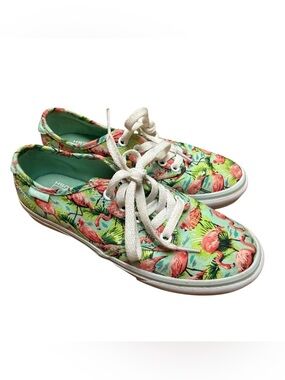 Flamingo Print Canvas Sneakers - Mint & Pink